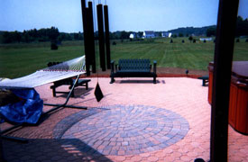 Stone circular pattern patio.