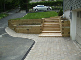 Wood hardscape with steps.