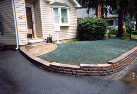 Curved stone wall.