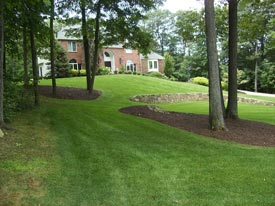 Stone wall with iron railing.